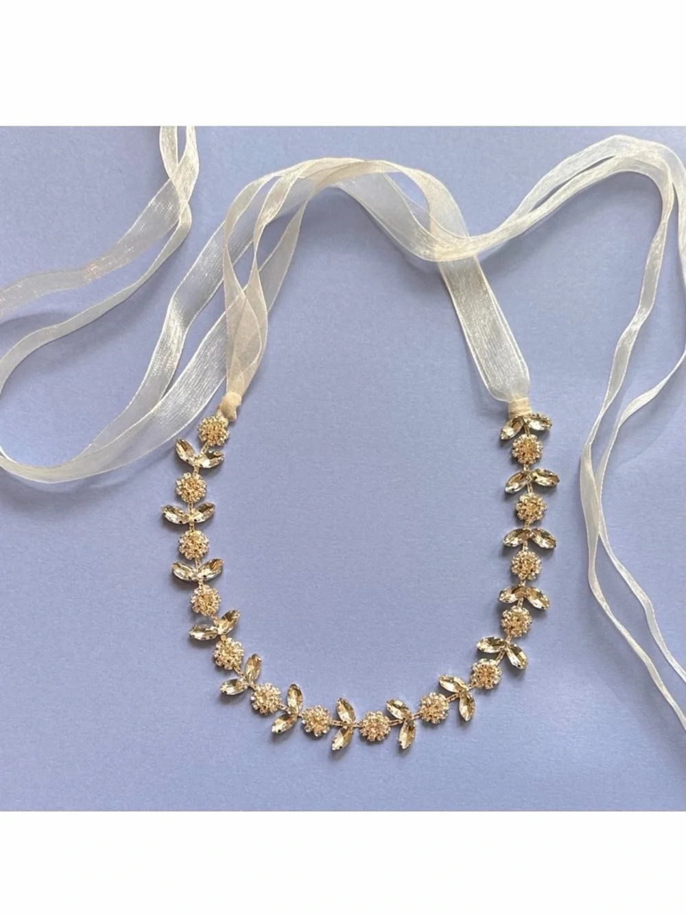 Bridal Rhinestone Hair Accessory with Ivory Ribbon Tie
